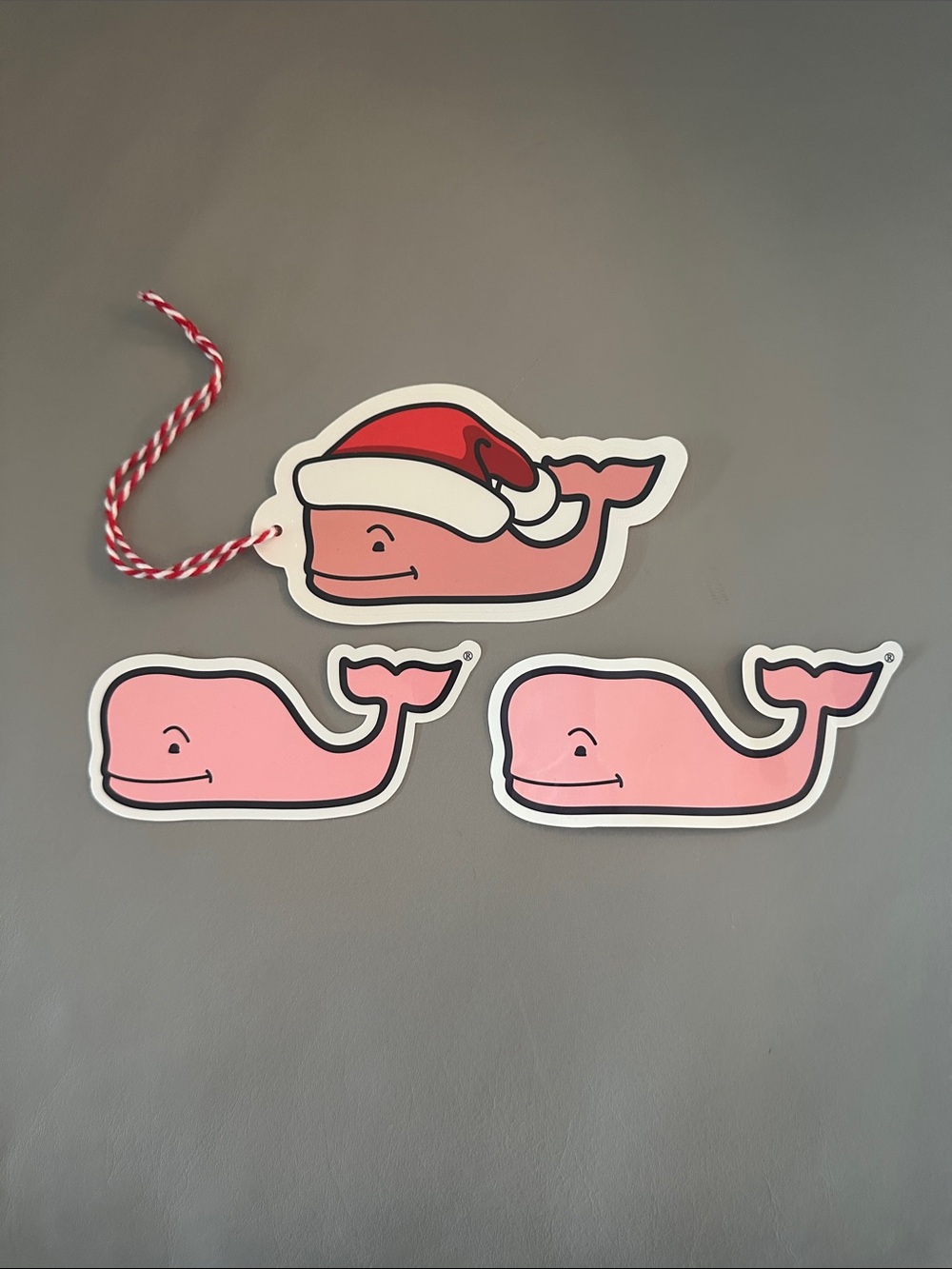 Vineyard Vines Pink Whale Holiday Tag/Decal and Two Whale Decals